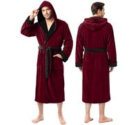 NY Threads Albornoz largo de felpa con capucha para hombre, Borgoña y negro., S/M