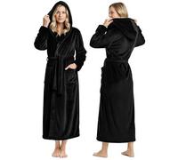 NY Threads - Albornoz largo de felpa con capucha para mujer, Negro -, L (paquete de 1)