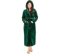 NY Threads - Albornoz largo de felpa con capucha para mujer, Verde, L (paquete de de 1)