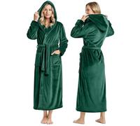 NY Threads - Albornoz largo de felpa con capucha para mujer, Verde, S (paquete de 1)