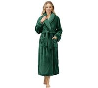 NY Threads Albornoz largo de felpa para mujer, de alta calidad, suave, de forro polar, cuello de chal, bata para spa, Verde, X-Large