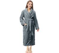 NY Threads Bata de baño larga de forro polar de felpa para mujer, bata de baño suave y esponjosa para mujer, Gris oscuro, L (paquete de 1)