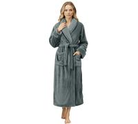 NY Threads Bata de baño larga de forro polar de felpa para mujer, bata de baño suave y esponjosa para mujer, Gris oscuro, M (paquete de 1)