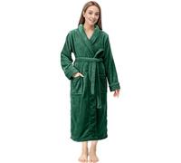 NY Threads Bata de baño larga de forro polar de felpa para mujer, bata de baño suave y esponjosa para mujer, Verde, M (paquete de 1)