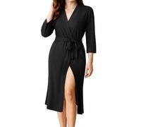 NY Threads Bata de baño larga de punto para mujer, manga 3/4, kimono suave, ligera, ropa de descanso, Negro -, M (paquete de 1)