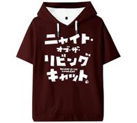 Nyaight of The Living Cat - Camiseta de manga corta con capucha de anime para mujer y hombre, ropa de calle al aire libre Harajuku, marrón, S