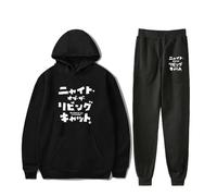 Nyaight of the Living Cat - Conjunto de dos piezas con capucha y pantalones deportivos para mujer y hombre, Negro, XXL