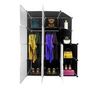 Nyana Armario Vestidor Modular Cube Boxed Home | 10 Cubos/Puertas | Vestidor Modular | Organización de Ropa | Perchero & Zapatero | Medidas: 147x110x47 cm (Negro)