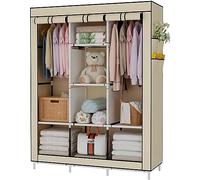 Nyana Home | Armario Vestidor Tela | 2 Percheros 3 Puertas 6 Huecos Almacenaje | Medidas: 170 Alto 127 Ancho 45 Fondo (Beige)