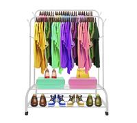 Nyana Perchero Burro Premium Maxi Giro 2 Stand Home | Perchero para Ropa | 2 barras para colgar | 4 colgadores laterales | 2 baldas inferiores para zapatos | Medidas: 162x110x57 cm (Blanco)