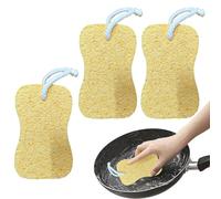 Nybhyjka Esponja natural de cocina, esponja de limpieza antiarañazos, estropajo de 3 piezas de pulpa de madera de algodón para lavar platos para eliminar la suciedad, limpieza del hogar para cocina