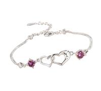 Nybhyjka Pulseras de plata para mujer, pulsera estética de doble corazón, productos románticos de moda de la suerte para novia, esposa, novia, abuela, amiga, boda, San Valentín, Refer to description
