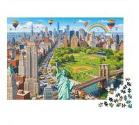 NYC Cityscape Puzzle for Adultos 1000Pc Reciclable New York Skyline Mayores Puzzles Imposible Difícil y Desafiante Alivia la Demencia Senil Activity 52x38cm/1000pcs