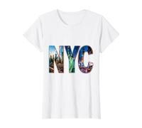 NYC Skyline Downtown Manhattan Nueva York Camiseta gráfica económica, Mujer, Blanco, M
