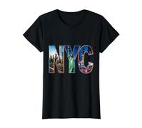 NYC Skyline Downtown Manhattan Nueva York Camiseta gráfica económica, Mujer, Negro, L