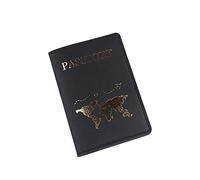 NYCEMAKEUP Fundas de piel sintética para pasaporte, organizador de tarjetas de equipaje para bodas, parejas, viajes, regalo para pasaporte, mujeres, Black