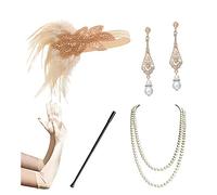 NYCEMAKEUP Juego de accesorios para disfraz de Gatsby de los años 20, guantes largos, collar, aretes, diadema para mujer, estilo Gatsby, de los años 20, gran juego de accesorios para mujer