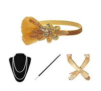 NYCEMAKEUP Juego de accesorios para disfraz de Gatsby de los años 20, guantes largos, collar, aretes, diadema para mujer, estilo Gatsby, de los años 20, gran juego de accesorios para mujer