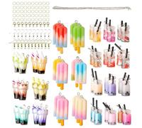 NYCEMAKEUP Juego de joyas de resina, colgante de té con leche y helado, accesorios para hacer collares, suministros para fiestas, pulsera única