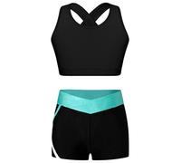 Nyeemya 2 Pcs Conjunto De Yoga Sin Costuras Traje Deportivo Para Niñas Ropa De Entrenamiento Conjuntos De Gimnasio Fitness Danza Negro y azul verde A 9-10 años