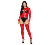 Nyeemya Body Para Mujer Metálico Brillante Recorte En El Busto Medias Elásticas Vinilo Bodycon Teddy Babydoll Rojo M