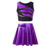 Nyeemya Brillante Top y Falda de Danza para Niña Conjunto Deportiva 2 Piezas Traje Gimnasia Rítmica Patinaje Artístico Vestidos Morado A 7-8 años