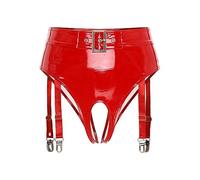Nyeemya Calzoncillos de Charol para Mujer brasileños de Cintura Alta de Cintura Entrepierna sin Entrepierna con Ligas Clips de Metal Pantalones Cortos de botín Accesorios Rojo XL
