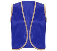 Nyeemya Chaleco festivo para hombre Príncipe árabe Oriente Sultán Chaleco sin mangas Chaqueta frontal abierta Adorno dorado Trajes de cosplay de Halloween Azul real XL