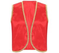 Nyeemya Chaleco festivo para hombre Príncipe árabe Oriente Sultán Chaleco sin mangas Chaqueta frontal abierta Adorno dorado Trajes de cosplay de Halloween borgoña L