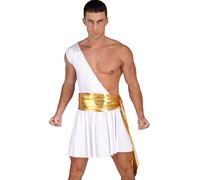 Nyeemya Disfraz de César Romano Hombre Adulto Gladiador Faldas un Hombro Top Costumes Carnaval Party Túnica Outfits Blanco A XXL