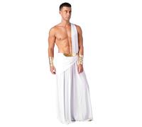 Nyeemya Disfraz de César Romano Hombre Adulto Gladiador Faldas un Hombro Top Costumes Carnaval Party Túnica Outfits Blanco B XXL
