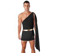 Nyeemya Disfraz de César Romano Hombre Adulto Gladiador Faldas un Hombro Top Costumes Carnaval Party Túnica Outfits Negro F S