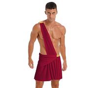 Nyeemya Disfraz de César Romano Hombre Adulto Gladiador Faldas un Hombro Top Costumes Carnaval Party Túnica Outfits borgoña L