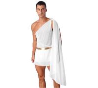 Nyeemya Disfraz de César Romano Hombre Adulto Gladiador Faldas un Hombro Top Costumes Carnaval Party Túnica Outfits Blanco F XXL