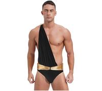 Nyeemya Disfraz de César Romano Hombre Adulto Gladiador Faldas un Hombro Top Costumes Carnaval Party Túnica Outfits Negro G M