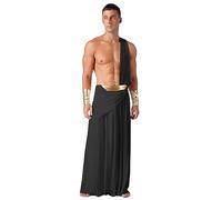 Nyeemya Disfraz de César Romano Hombre Adulto Gladiador Faldas un Hombro Top Costumes Carnaval Party Túnica Outfits Negro B XL