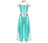 Nyeemya Disfraz de Danza del Vientre con Lentejuelas para Niñas Ropa de Baile Traje Pantalón Deportivo Harem Halloween Carnaval Costume Verde claro A 5-6 años