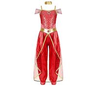Nyeemya Disfraz de Danza del Vientre con Lentejuelas para Niñas Ropa de Baile Traje Pantalón Deportivo Harem Halloween Carnaval Costume Rojo A 13-14 años