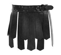 Nyeemya Disfraz de Gladiador Romano para Hombre Adulto Falda cinturón Efecto Piel con Flecos Fiesta Clubwear Negro M