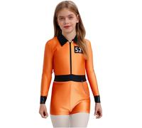 Nyeemya Disfraz de Prisión Naranja para Niñas Uniforme de Prisionero Mono Corto con Cuello Vuelto y Mangas Largas para Fiestas Temática y Cosplay 5-16 Años Naranja 13-14 años
