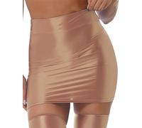 Nyeemya Falda de Lápiz Corta de de Cintura Alta Sexy Mujer Mini Falda Brillante Atractivo Elástica Básica Falda de Tubo Formal Negocio Clubwear Talla Grande Café M