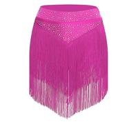 Nyeemya Falda Latina con Flecos y Cintura Elástica para Mujeres Adultas, Moderna para Salsá y Competencias Rosa Caliente M