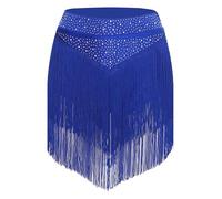 Nyeemya Falda Latina con Flecos y Cintura Elástica para Mujeres Adultas, Moderna para Salsá y Competencias Azul L
