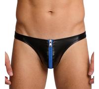 Nyeemya Hombre String Calzoncillos Diminutos Piel Patentada con Aspecto Mojado Tanga Micro Hipster Calzoncillos Natación Cuero Sintético PU Azul XXL