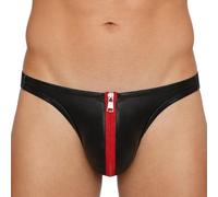 Nyeemya Hombre String Calzoncillos Diminutos Piel Patentada con Aspecto Mojado Tanga Micro Hipster Calzoncillos Natación Cuero Sintético PU Rojo XXL