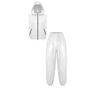 Nyeemya Hombre Traje Playa Verano Hombres Sudadera Con Capucha Y Pantalones | Cremallera Frontal Completa,Con Bolsillos,Aspecto Brillante Y Mojado,Al Aire Libre,Senderismo,Correr,Montar En Bicicleta