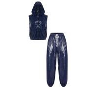 Nyeemya Hombre Traje Playa Verano Hombres Sudadera Con Capucha Y Pantalones | Cremallera Frontal Completa,Con Bolsillos,Aspecto Brillante Y Mojado,Al Aire Libre,Senderismo,Correr,Montar En Bicicleta