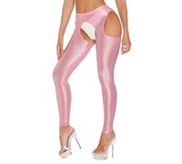 Nyeemya Leggings Brillantes para Mujer Medias Abiertas Pantimedias Recortadas sin pie Pantalones Ajustados elásticos para Yoga Entrenamiento Gimnasio Rosa B L