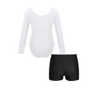 Nyeemya Maillot Ballet Niña Maillot de Danza Leotardo Gimnasia Body Clásico Elástico para Niña de Manga Larga con Pantalones Cortos Deportivos Ropa de Baile Blanco negro 2-3 años