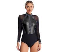 Nyeemya Maillot de Danza Ballet Gimnasia Leotardo manga larga Body para Mujer Clásico Brillante Mono Patinaje Artístico Traje Deportivo Ropa de Baile Negro A M
